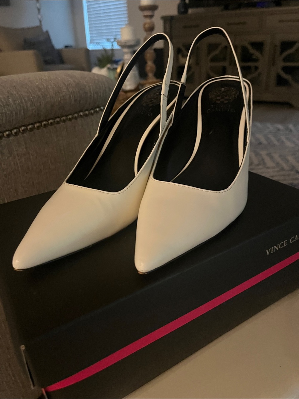 Vince Camuto White Pointed Slingback Heels